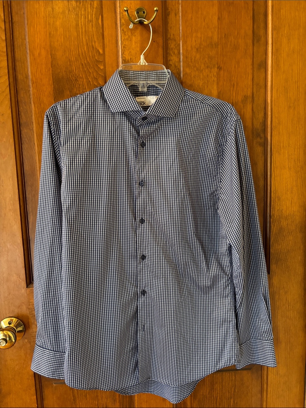 Nordstrom Navy and White Micro Check Performance Dress Shirt, S